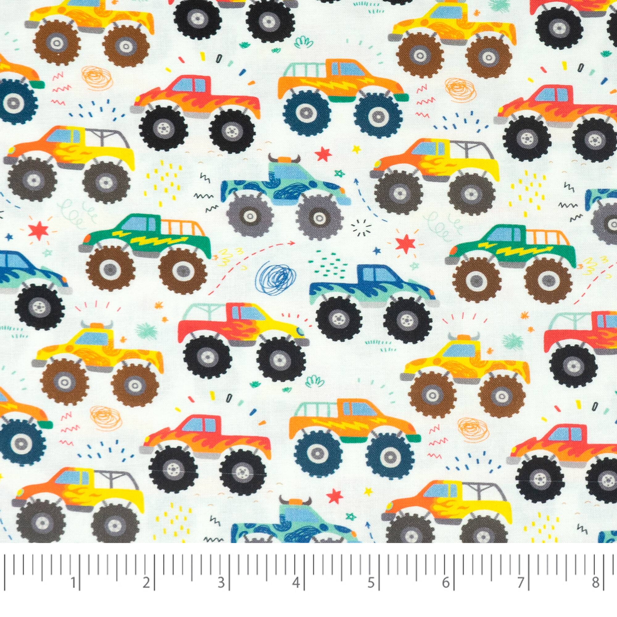 SINGER Monster Truck Scatter Print Cotton Fabric